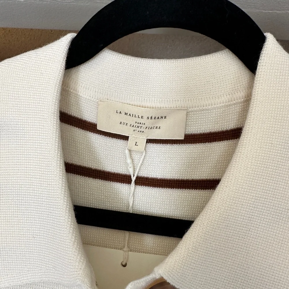 Sezane White and Brown Striped Cardigan Sweater - Picture 3 of 6